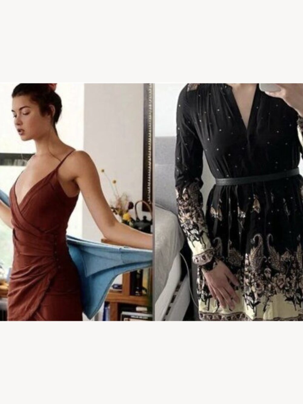 Free People 2-Dress Bundle XS Dylan Wine Wrap Mini + Black Paisley Boho Dress